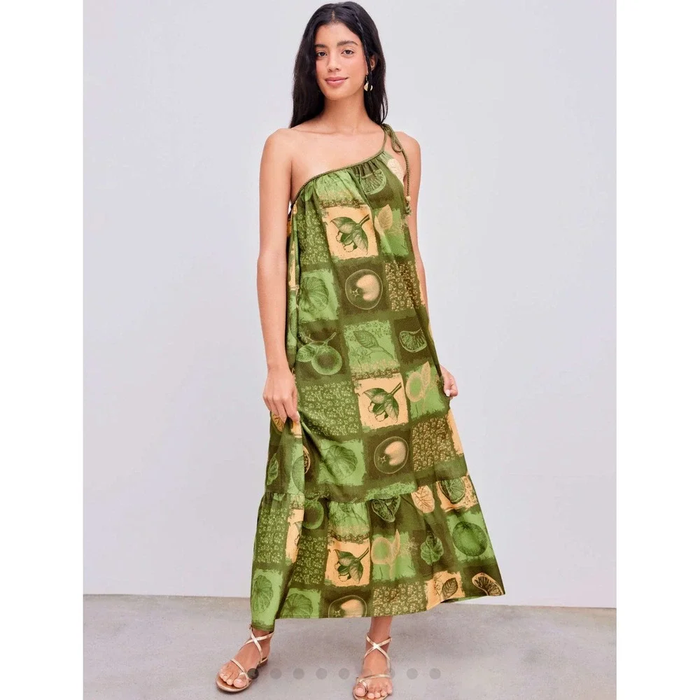Cider Women's Dress‎ Fruit & Floral Patchy Size Medium Green